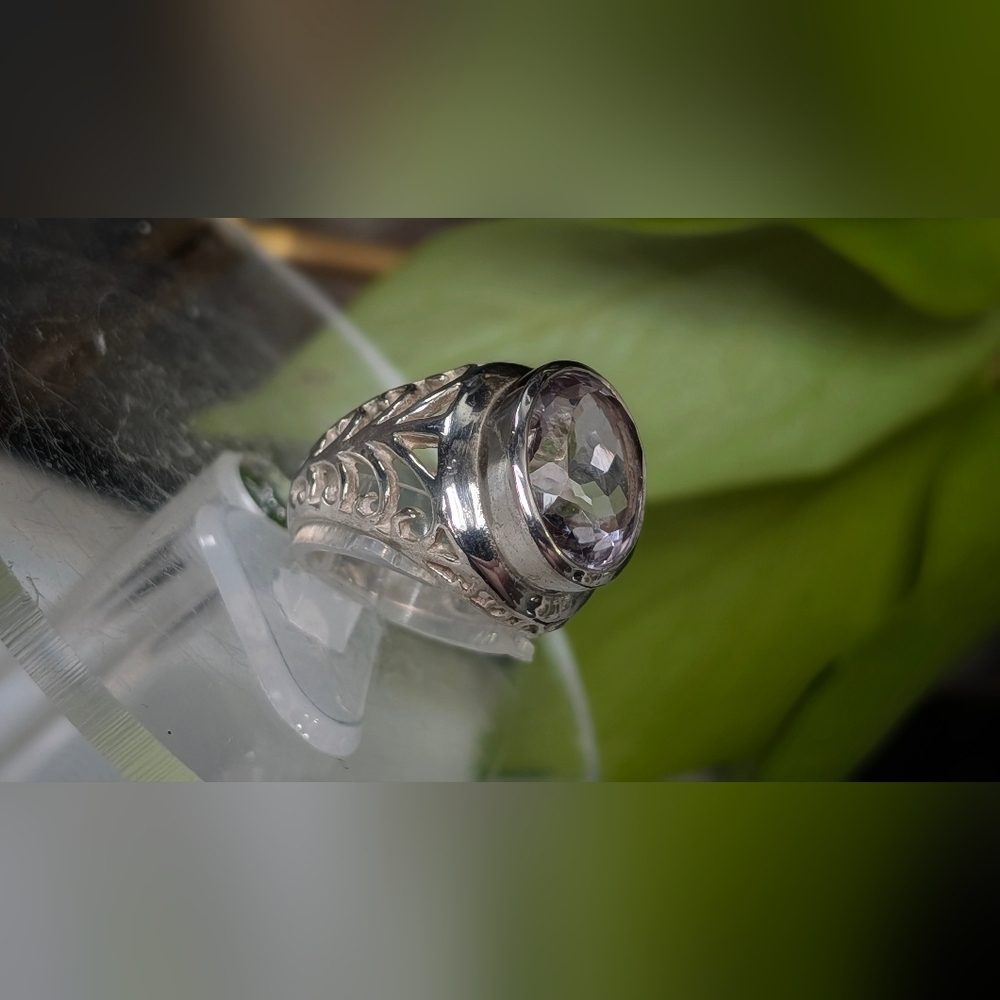 Faceted Amethyst Crystal Gemstone Sterling Silver Ring Jewelry (size 7.5)
